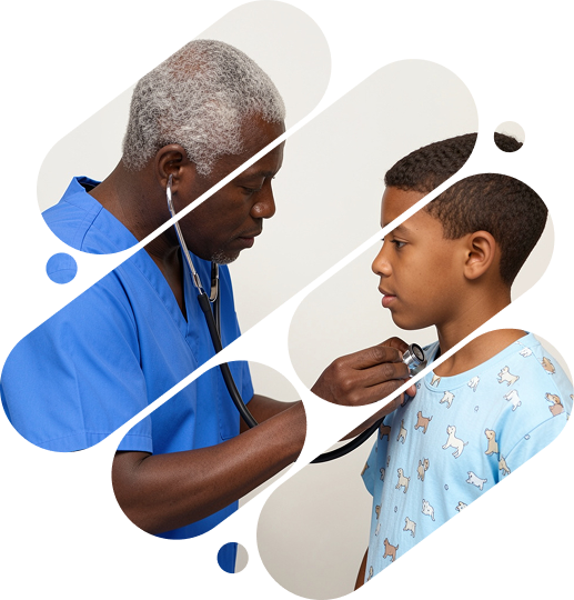 An Image of a black male doctor attending to a young patient